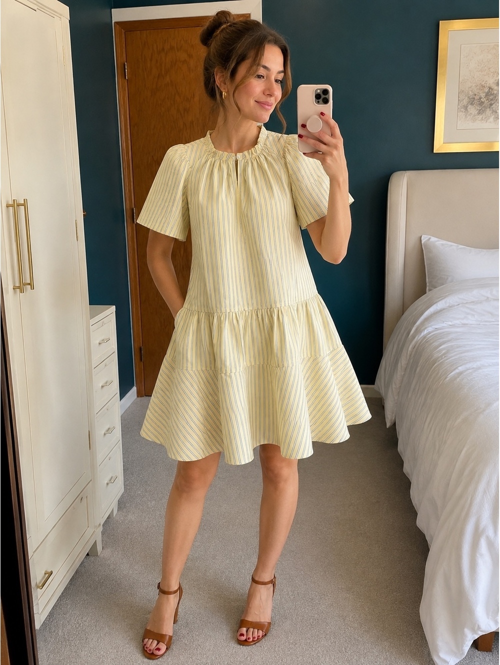 J.Crew Yellow Striped Tiered Mini Dress XS Cotton Short Sleeve NWT $138